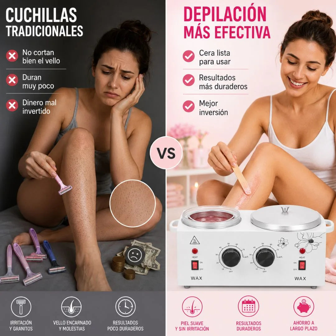 Máquina Depiladora de Cera Dual 1200 ml con Temperatura Ajustable