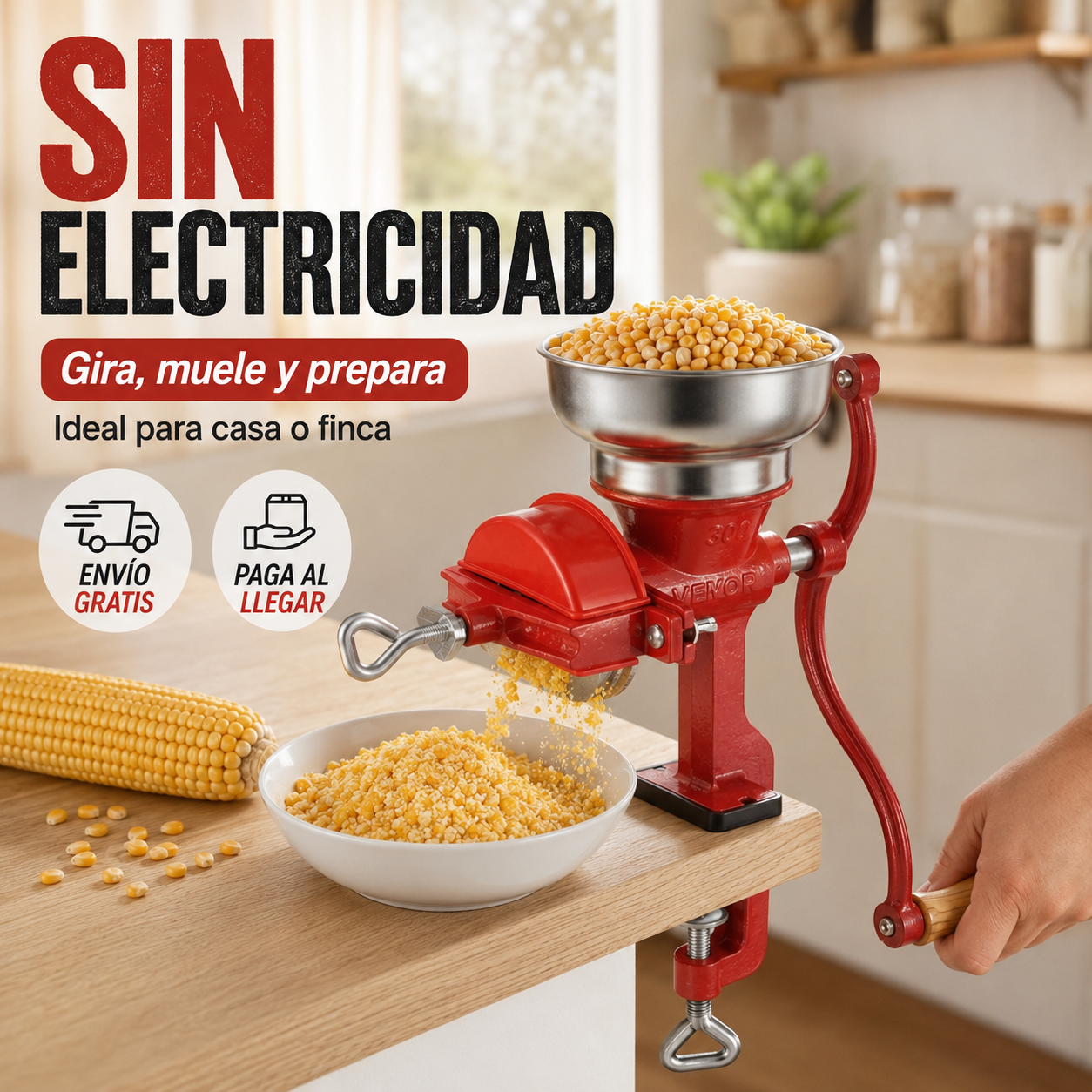 Molino Manual para Maíz y Granos con Sujeción a Mesa