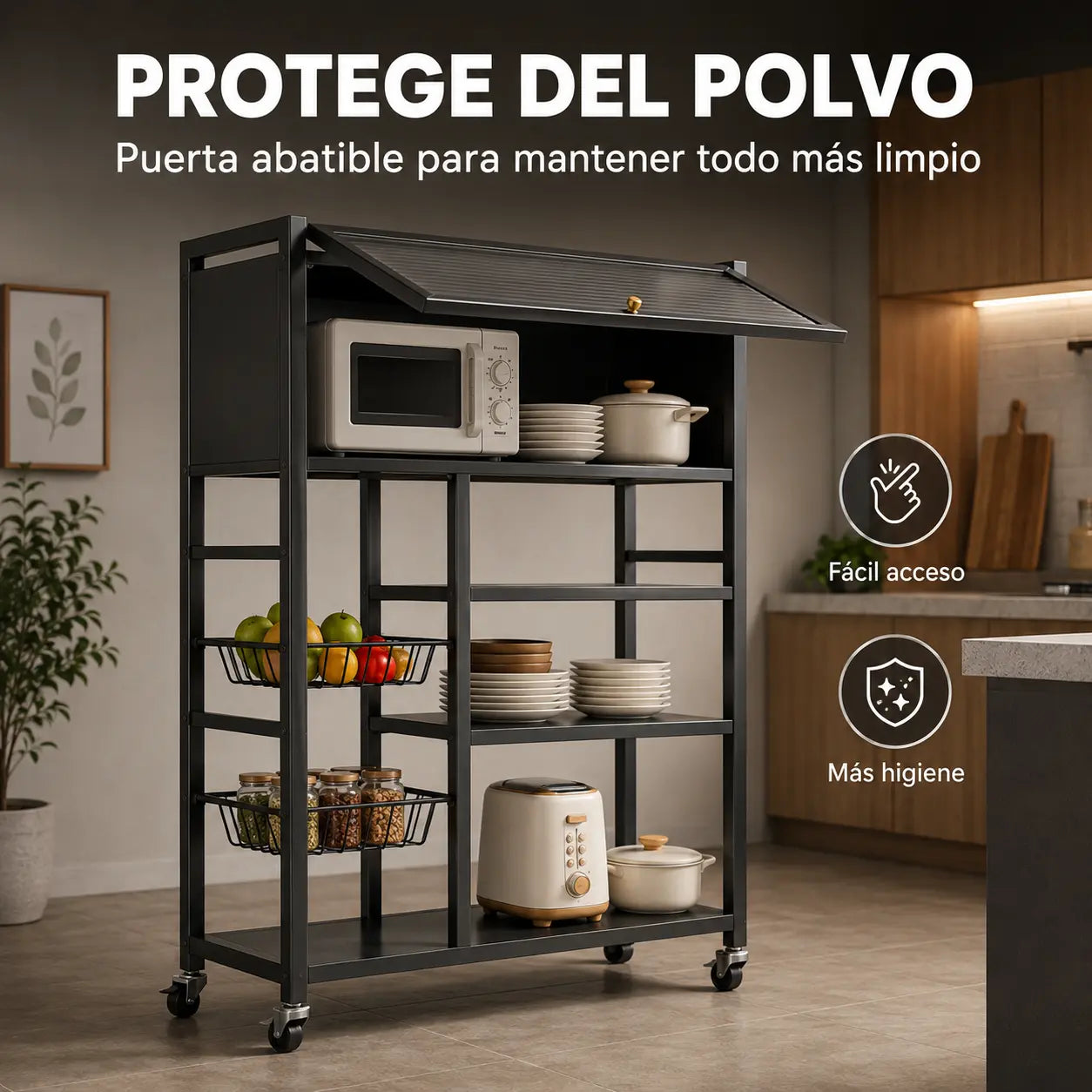 Estante Organizador de Cocina con Ruedas y Puerta Antipolvo