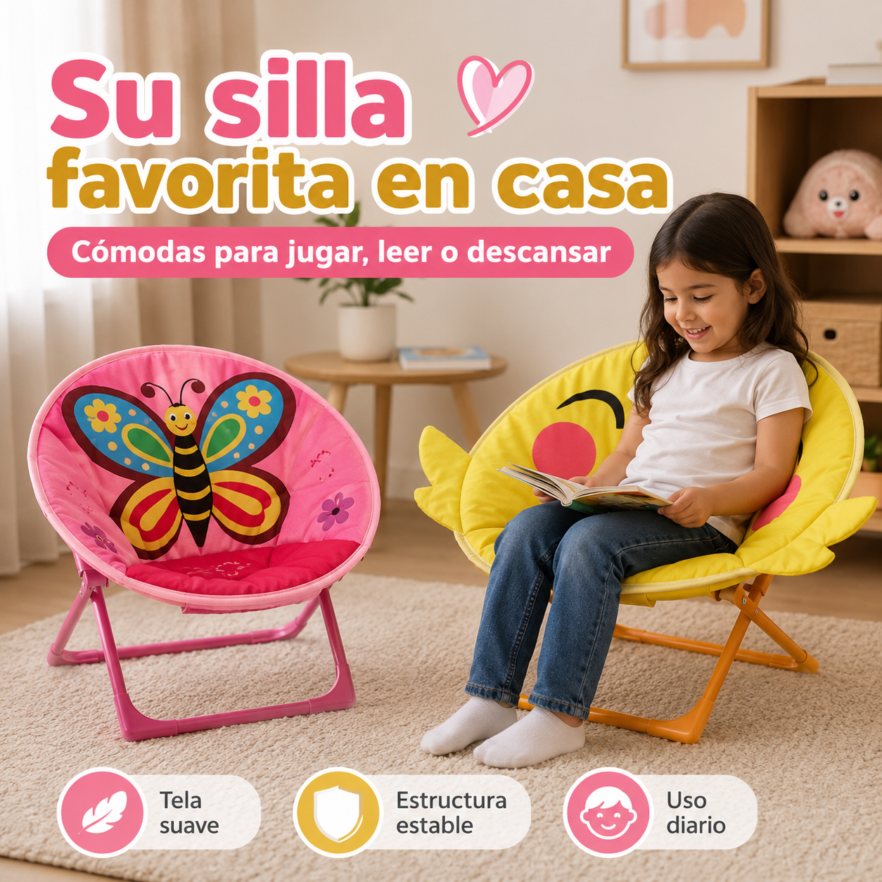 Combo x2 Sillas Plegables Infantiles con Diseños Animales