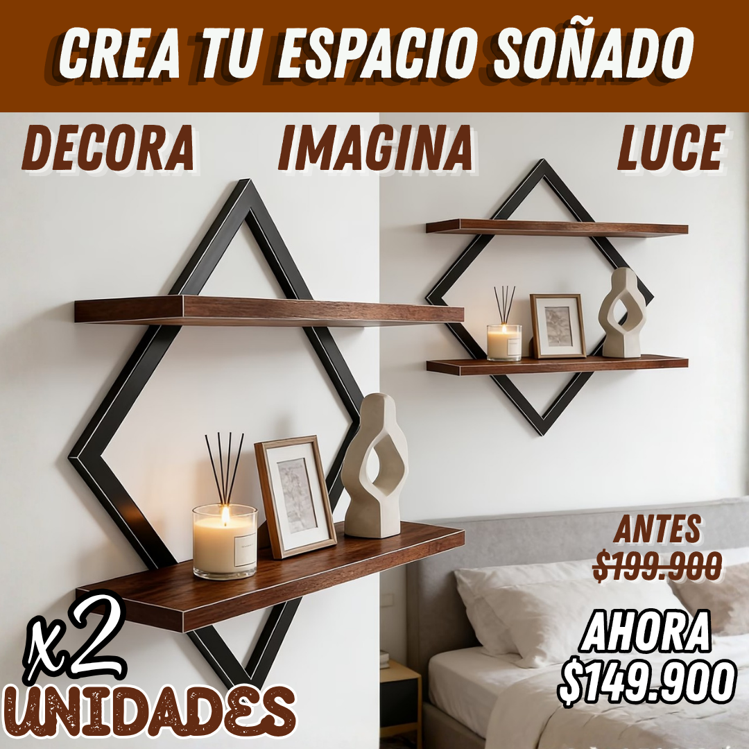 Set x2 Repisas Flotantes Geométricas Premium en Madera