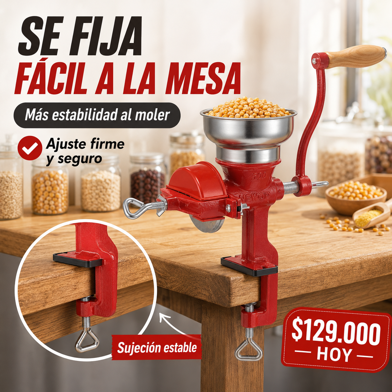 Molino Manual para Maíz y Granos con Sujeción a Mesa
