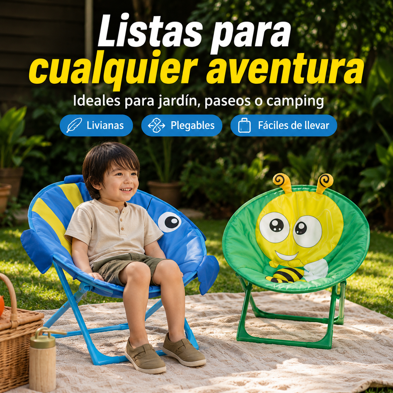 Combo x2 Sillas Plegables Infantiles con Diseños Animales