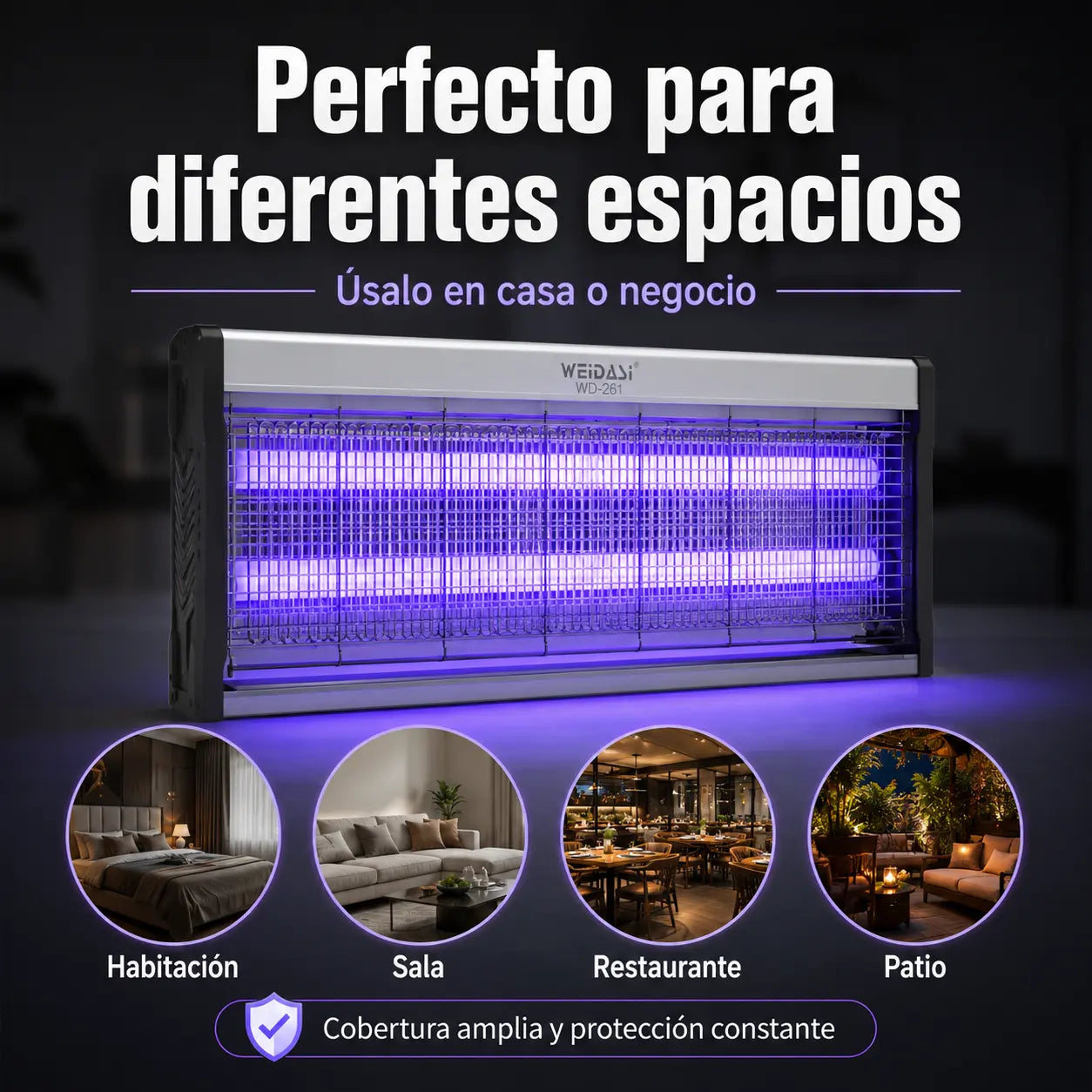Lámpara Mata Mosquitos UV Eléctrica con Recolector 200m²