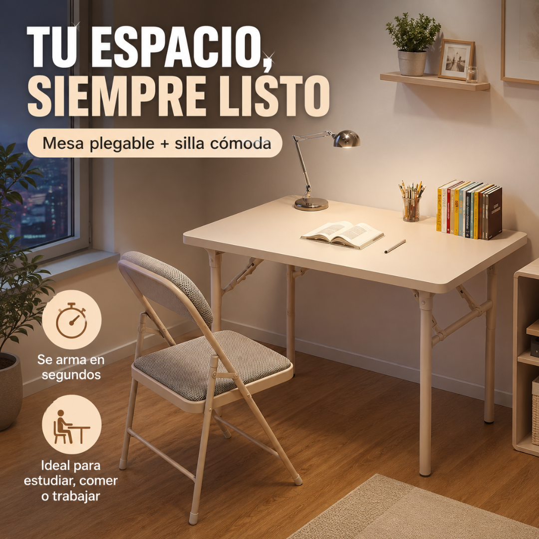 📏 Combo Mesa Plegable XL 100 × 50 cm + Silla Plegable de 78 cm 🪑