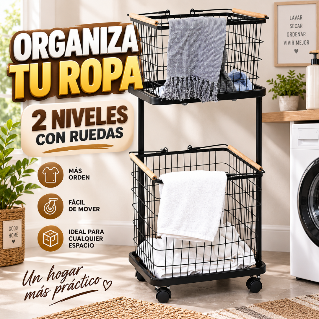 cesta de lavandería de metal rodante
