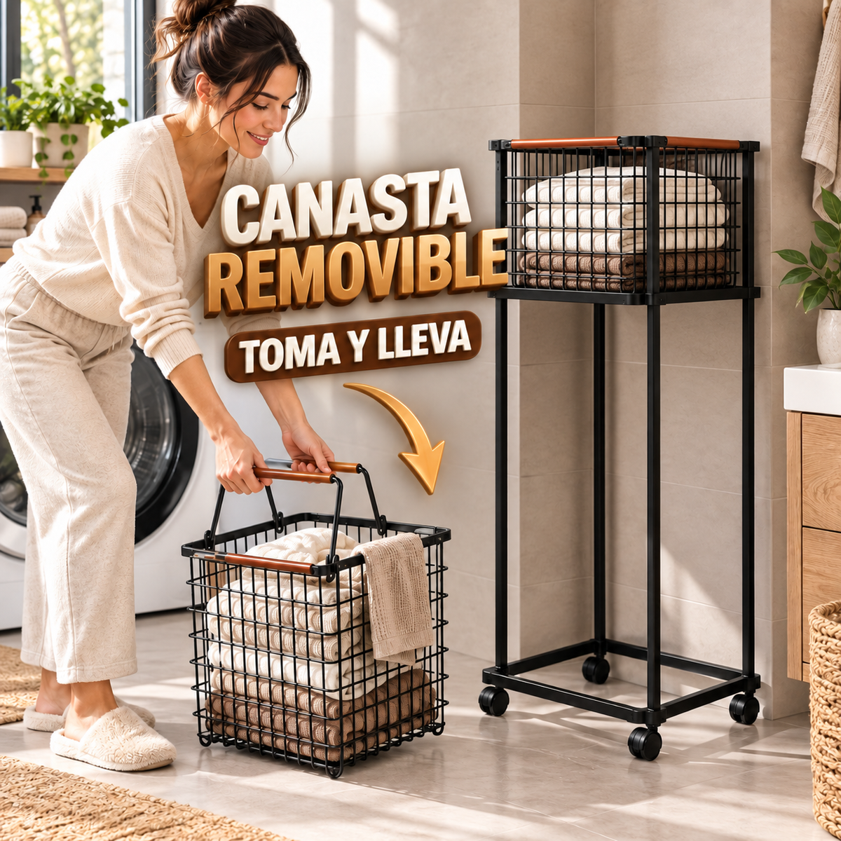 cesta de lavandería de metal rodante
