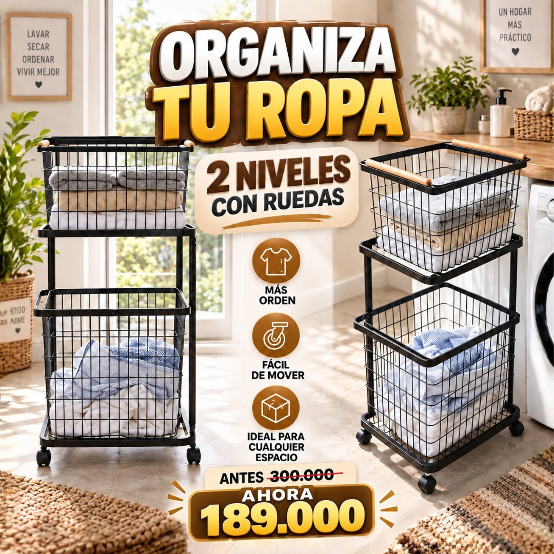 cesta de lavandería de metal rodante