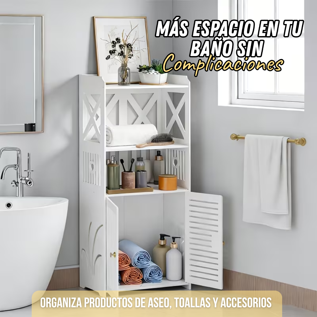 Mueble Organizador de Baño Compacto con Puertas y Estantes