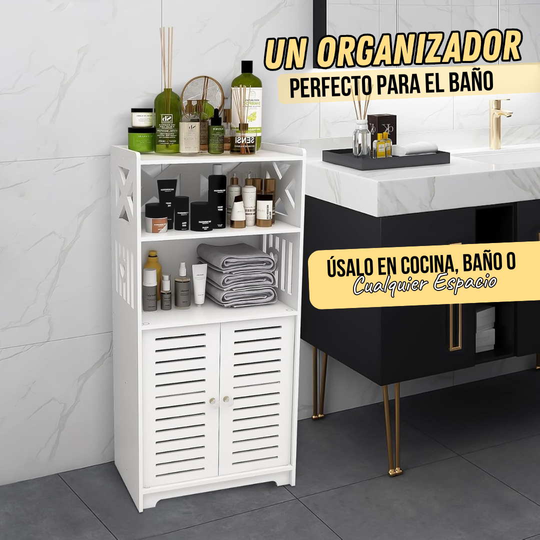 Mueble Organizador de Baño Compacto con Puertas y Estantes