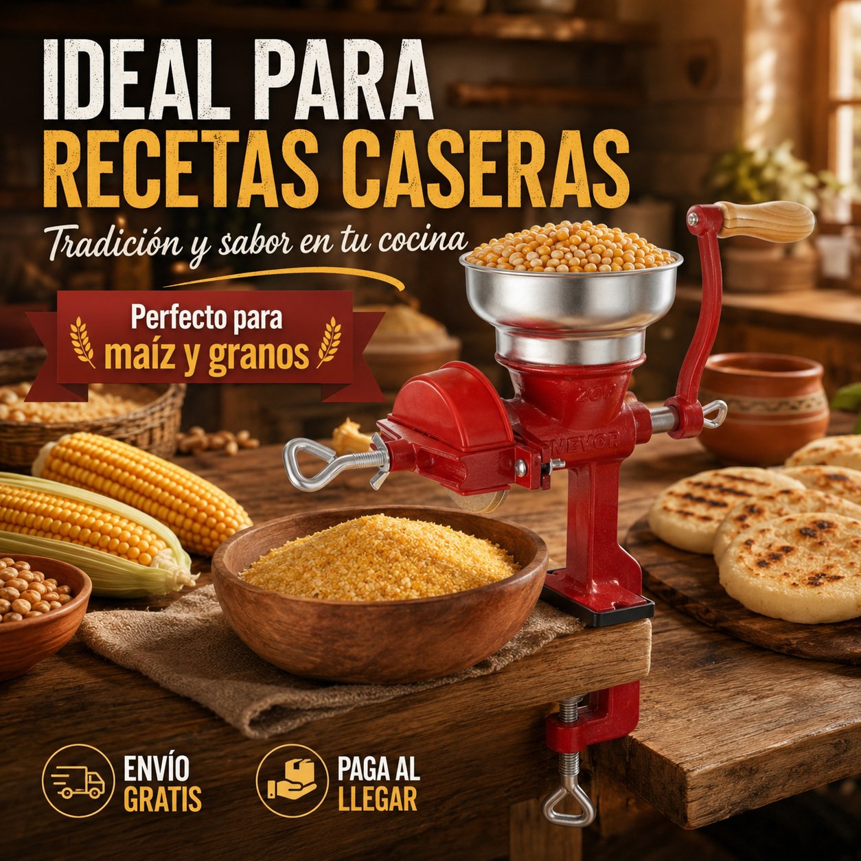 Molino Manual para Maíz y Granos con Sujeción a Mesa