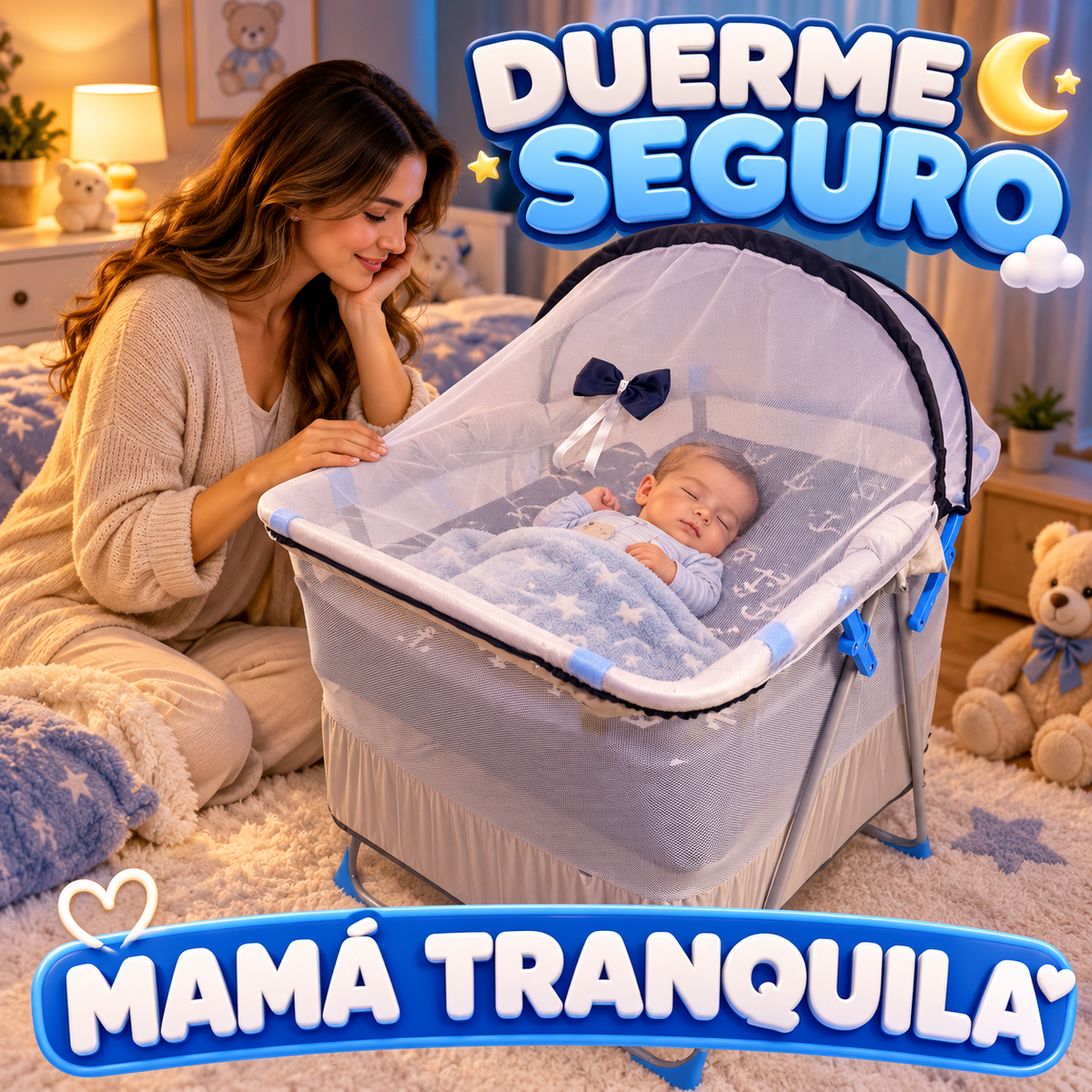 👶🦟 Cuna Plegable para Bebé con Mosquitero y Colchón Acolchado | Azul o Rosado