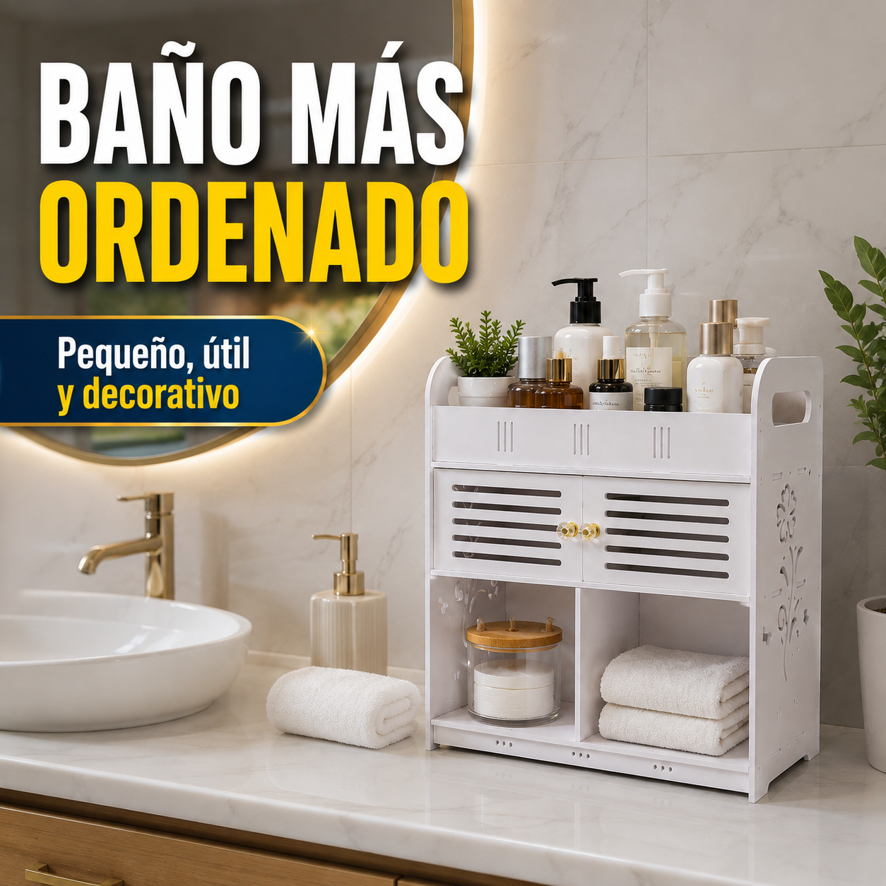 Gabinete Organizador Premium para Baño Con Repisas y Compartimento Cerrado