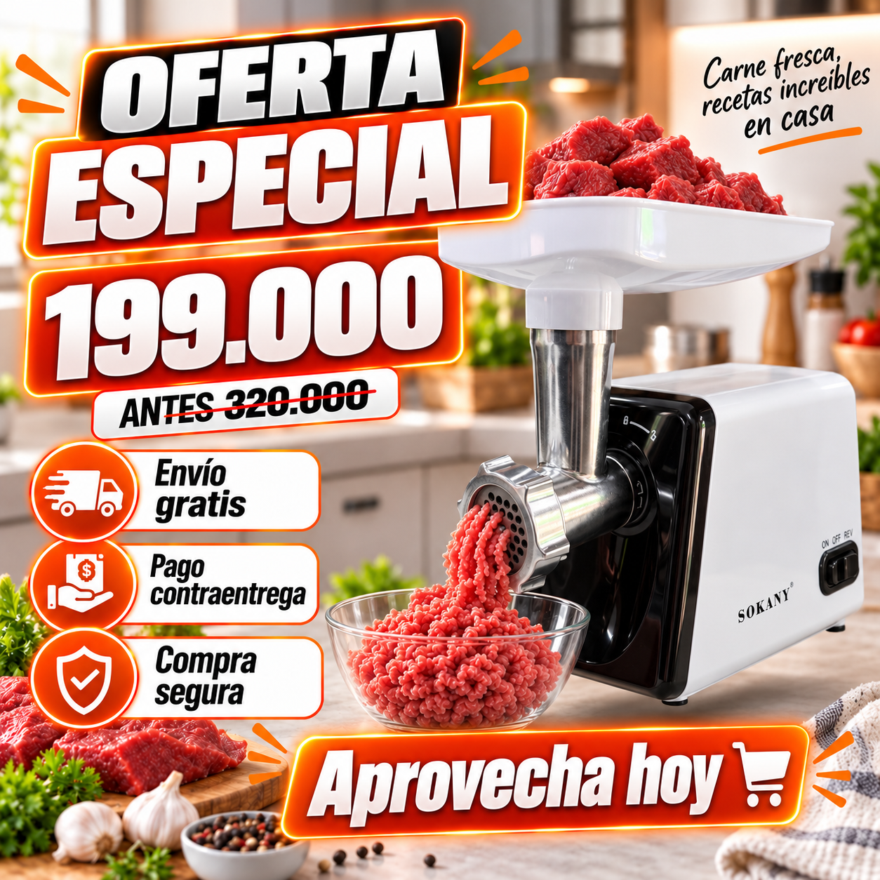 Moledora Eléctrica de Carne Profesional 2800W