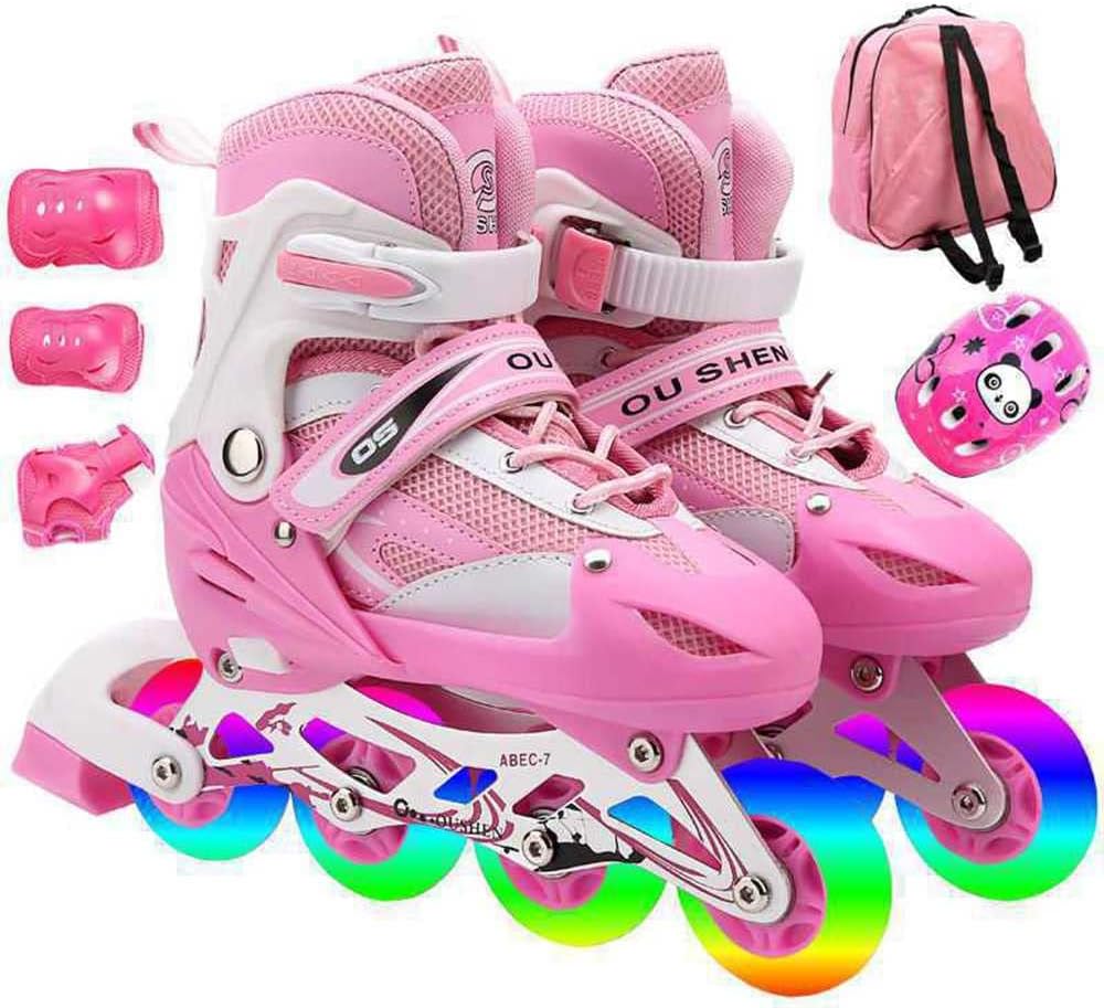 Patines Ajustables Rosa Con Bolso Y Protecciones