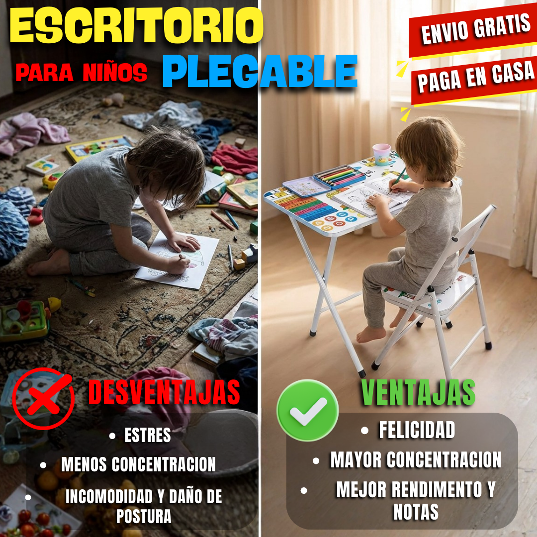 Combo Escritorio Plegable + Silla Infantil PREMIUM UNISEX TT