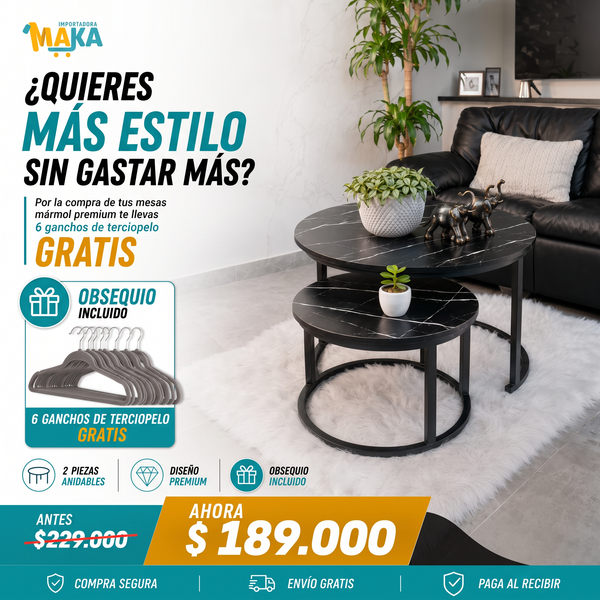 🔥 Mesas de Centro Mármol Premium 2x1 + 6 Ganchos de Terciopelo Gratis 🎁