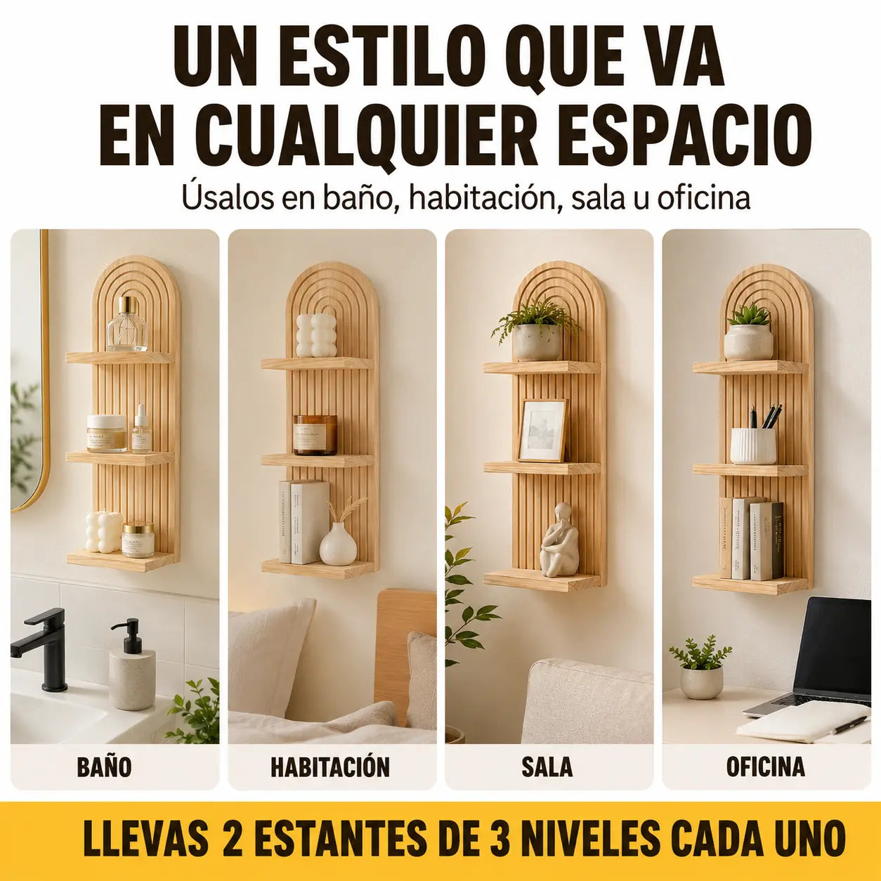Set x2 Estantes de Pared Decorativos en Madera Premium