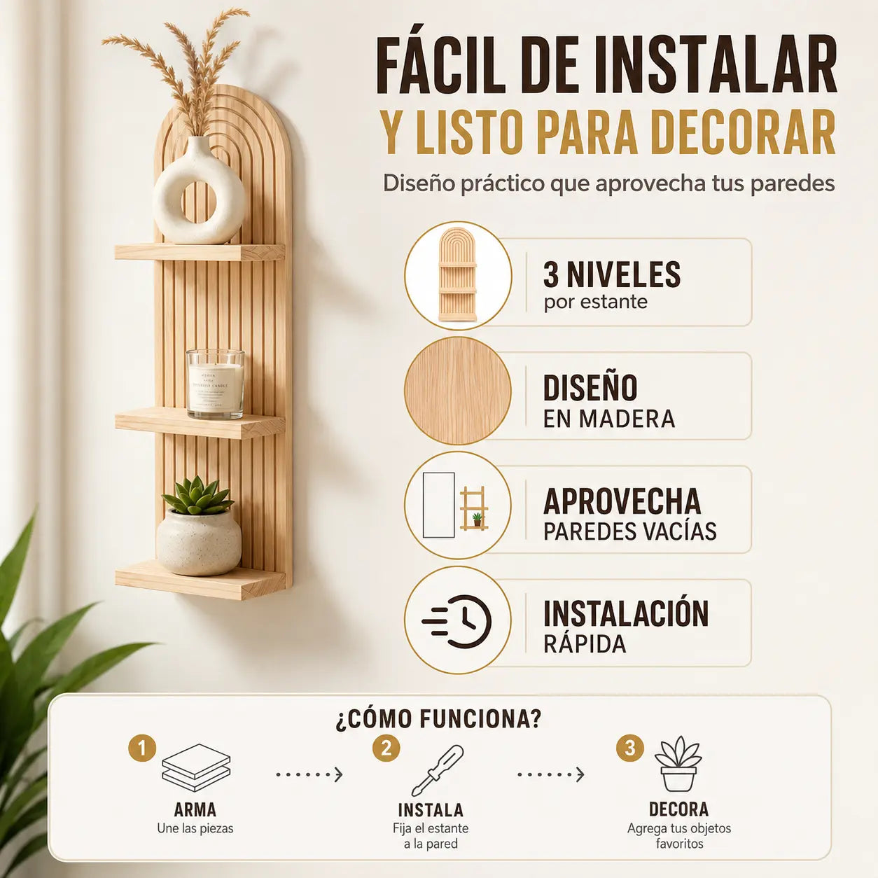 Set x2 Estantes de Pared Decorativos en Madera Premium