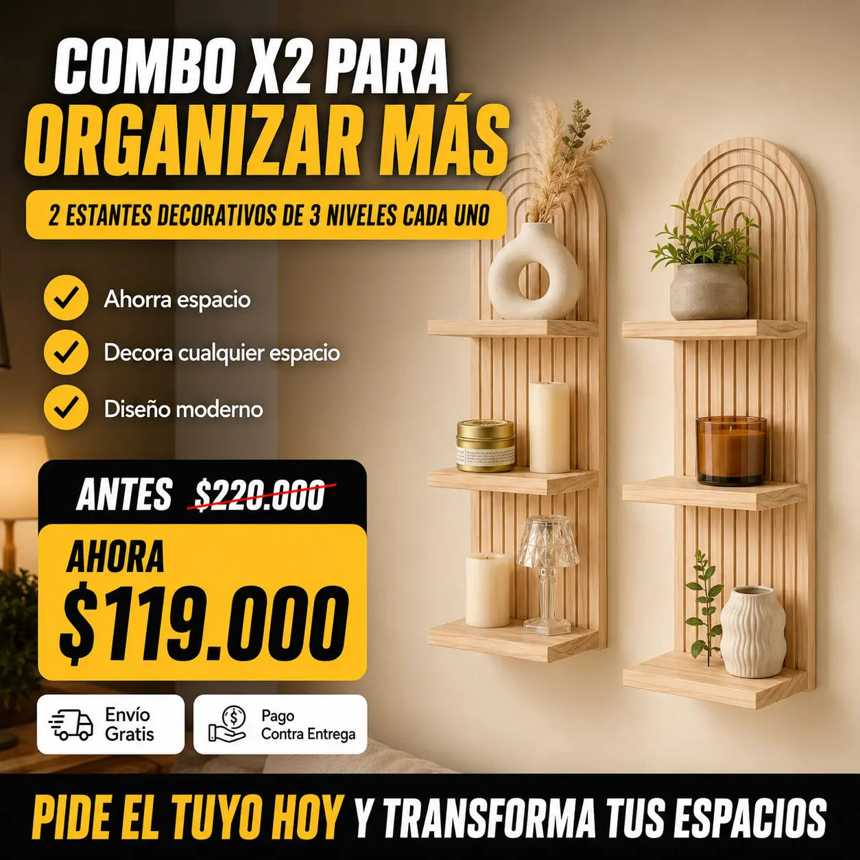 Set x2 Estantes de Pared Decorativos en Madera Premium