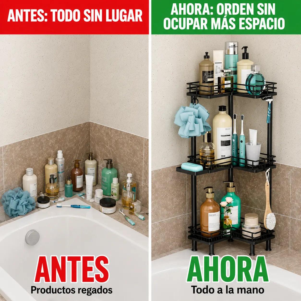 Organizador Esquinero de Ducha 3 Niveles con Drenaje Rápido