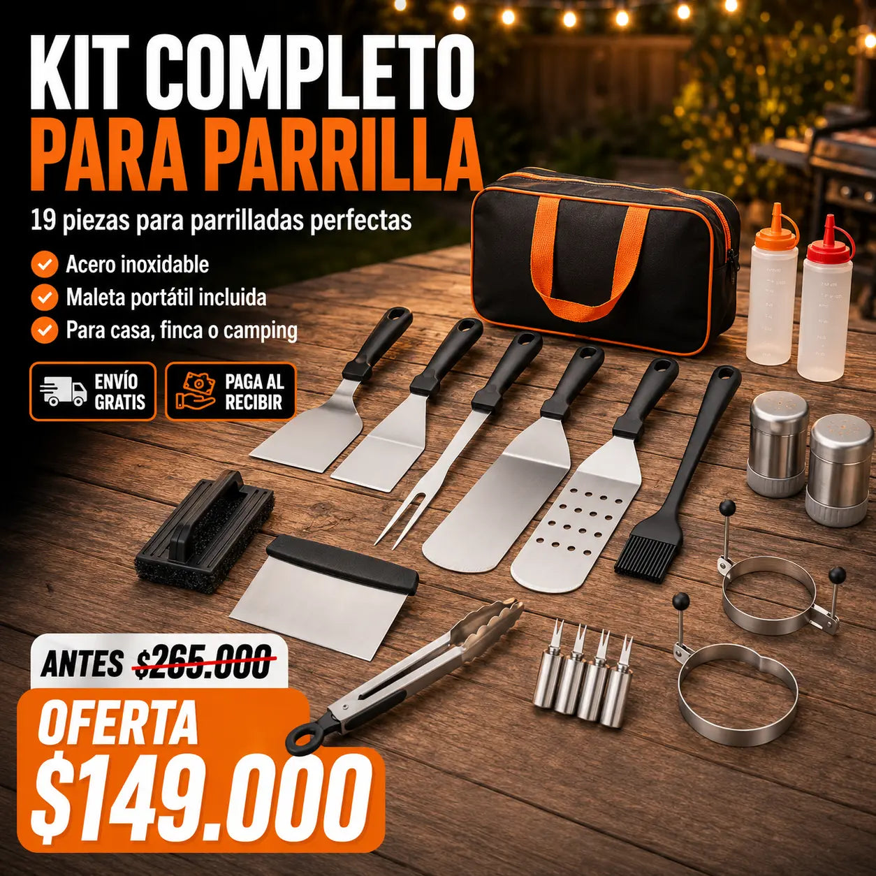 Kit de Accesorios para Parrilla BBQ 19 Piezas Premium con Estuche