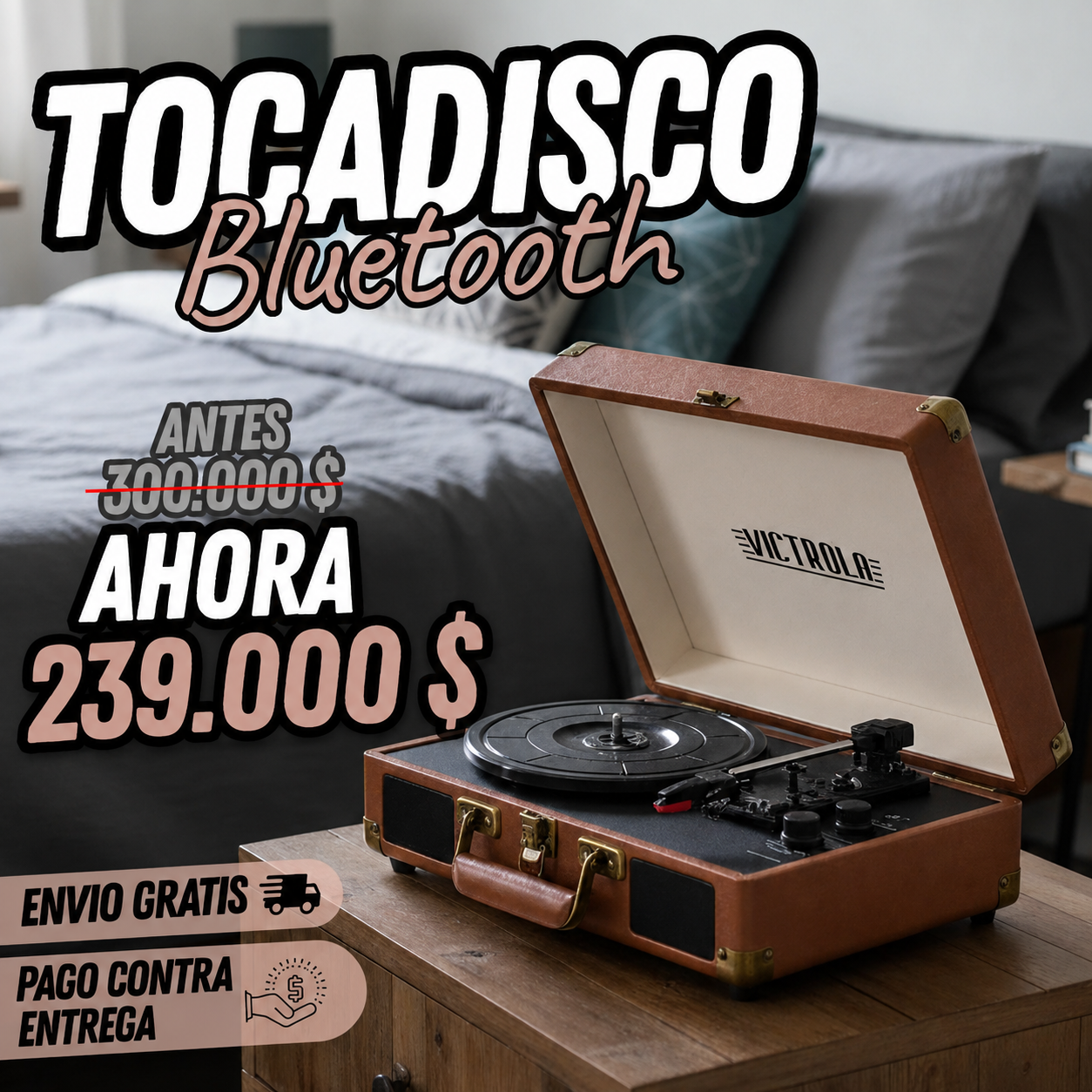 🎵Tocadiscos Vintage RetroSound Bluetooth – Portátil con Altavoces Integrados