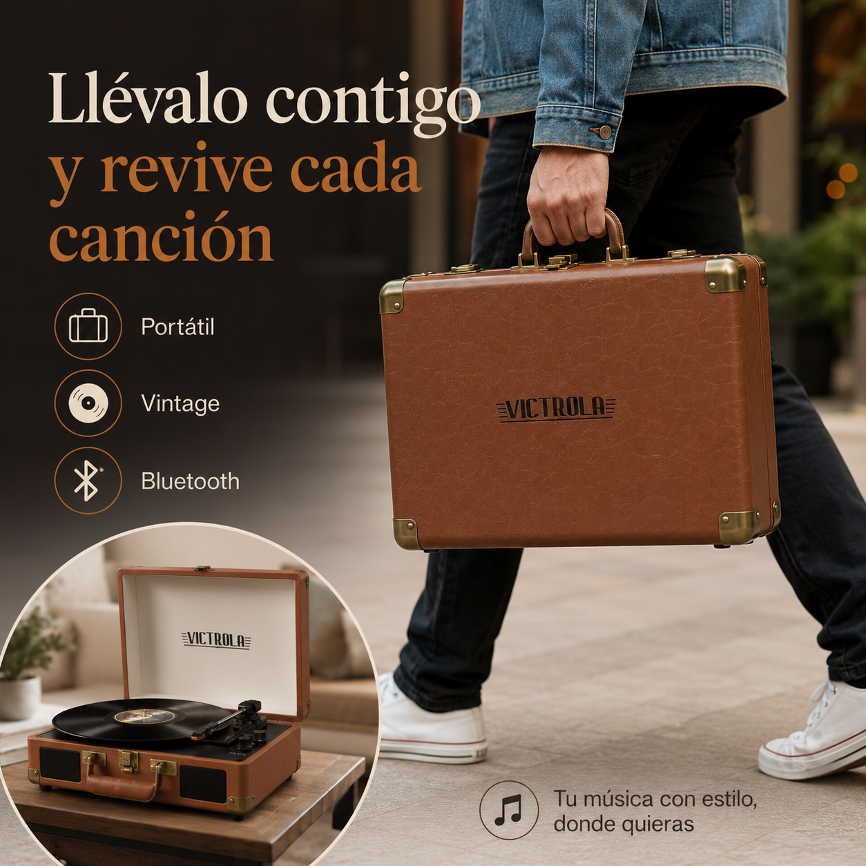 🎵Tocadiscos Vintage RetroSound Bluetooth – Portátil con Altavoces Integrados