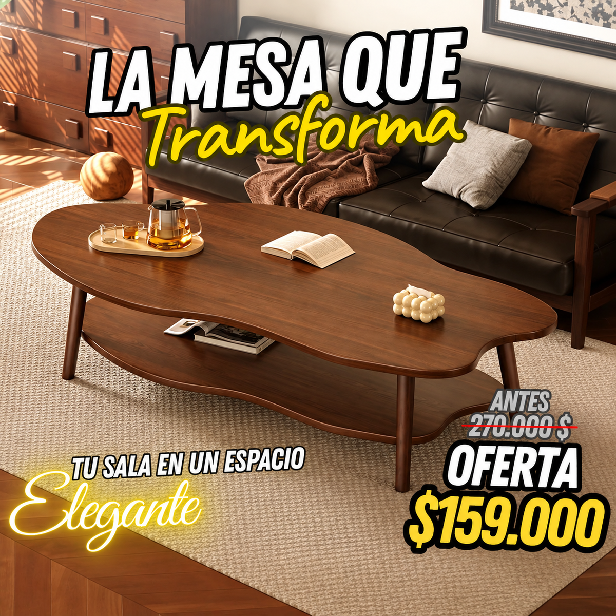 ✨ Mesa de Centro Tipo Nube Premium – Escoge tu Color y Transforma tu Sala