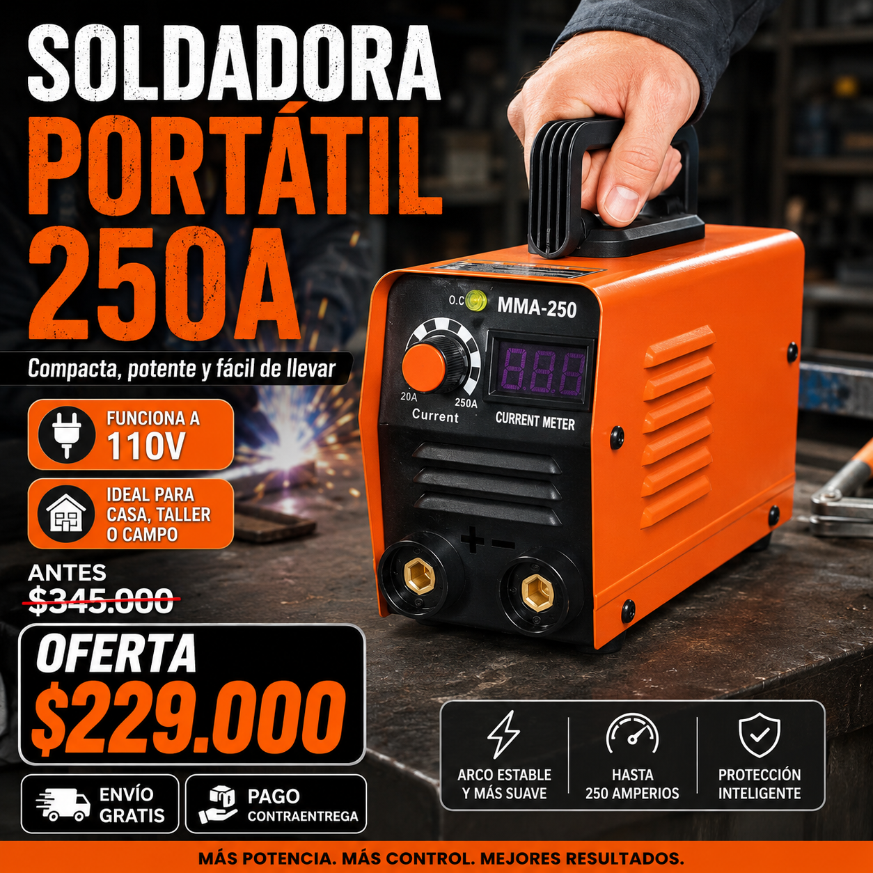 Máquina de Soldar Inversora MMA 250A 110V Portátil