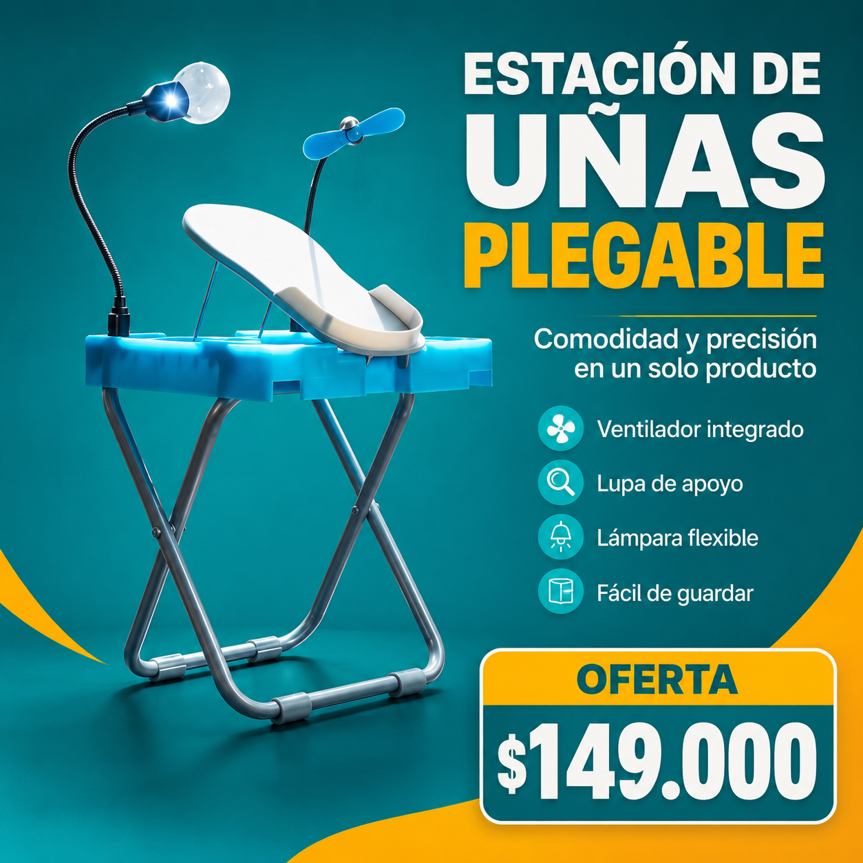 💅 Estación Plegable de Uñas 4 en 1: Pedicure, Lámpara, Lupa y Ventilador ✨