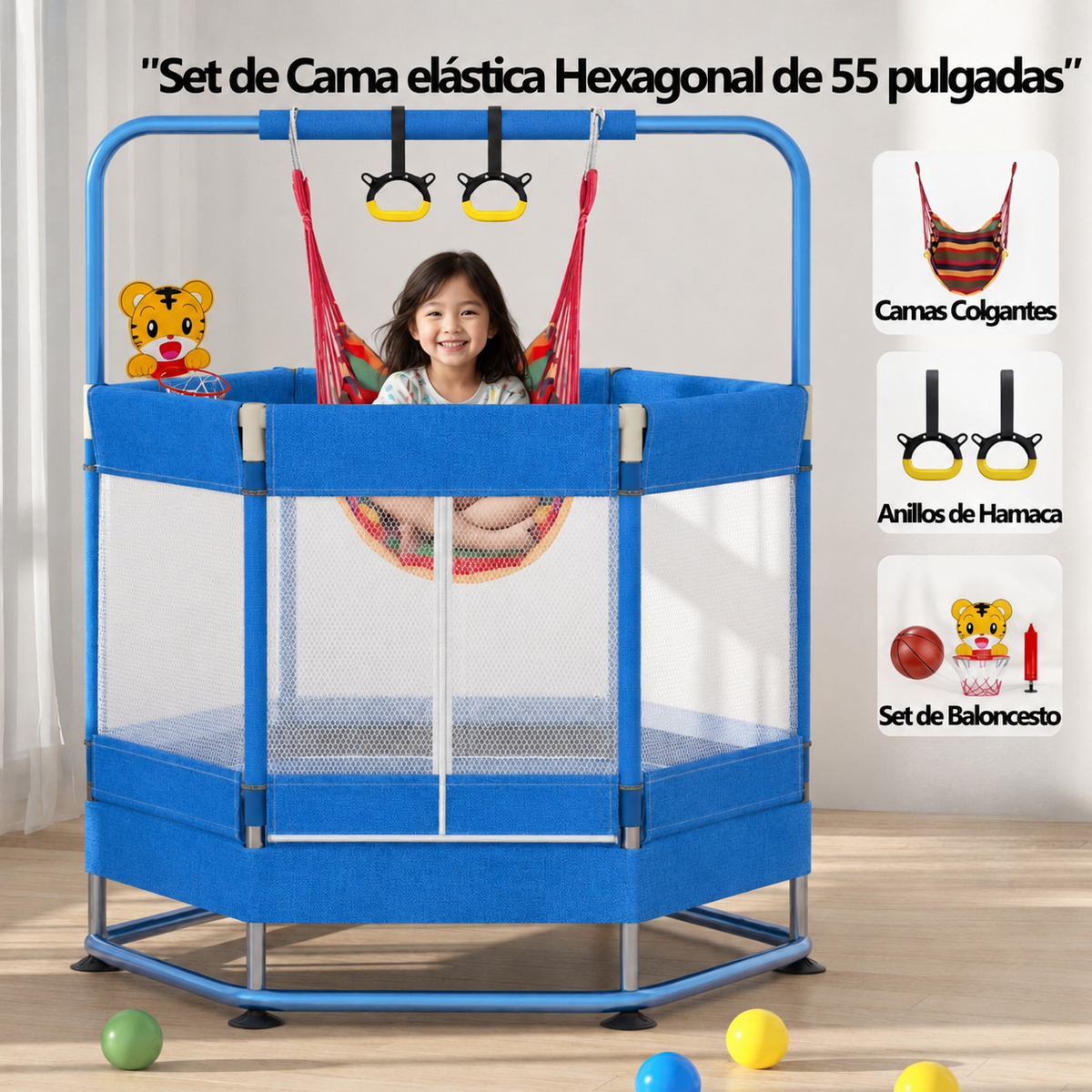 Trampolín Infantil Hexagonal 360° Para Interiores y Exteriores