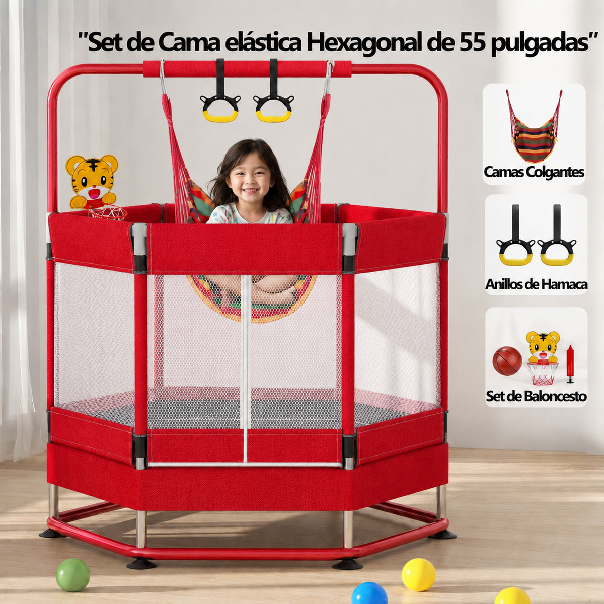 Trampolín Infantil Hexagonal 360° Para Interiores y Exteriores
