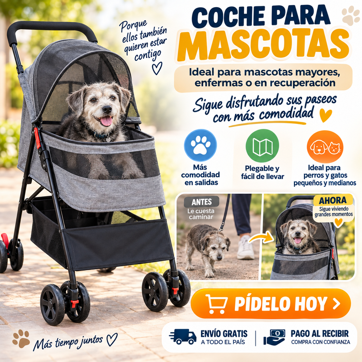 Cochecito plegable para perros y gatos pequeños y medianos