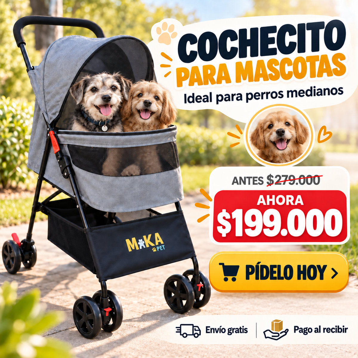 Cochecito plegable para perros y gatos pequeños y medianos