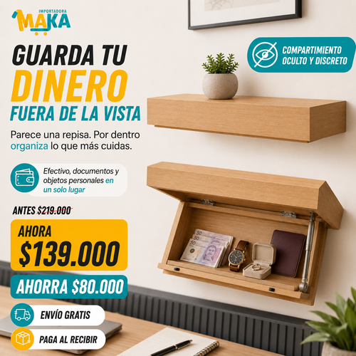 Repisa Café Decorativa de Madera Con Cajón Oculto