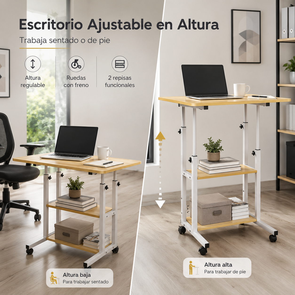 Mesa Plegable de Madera – Altura Regulable Inteligente