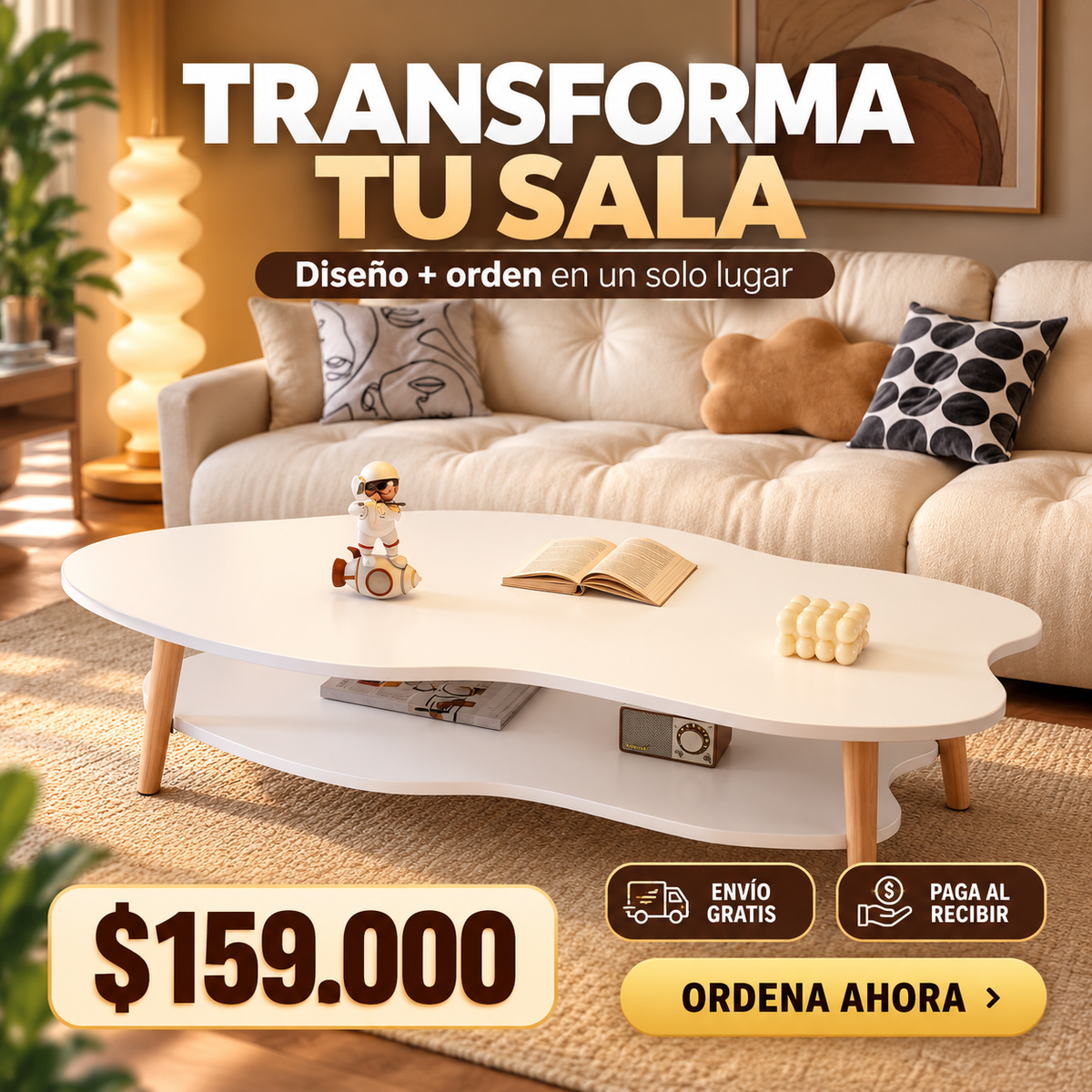 ✨ Mesa de Centro Tipo Nube Premium – Escoge tu Color y Transforma tu Sala