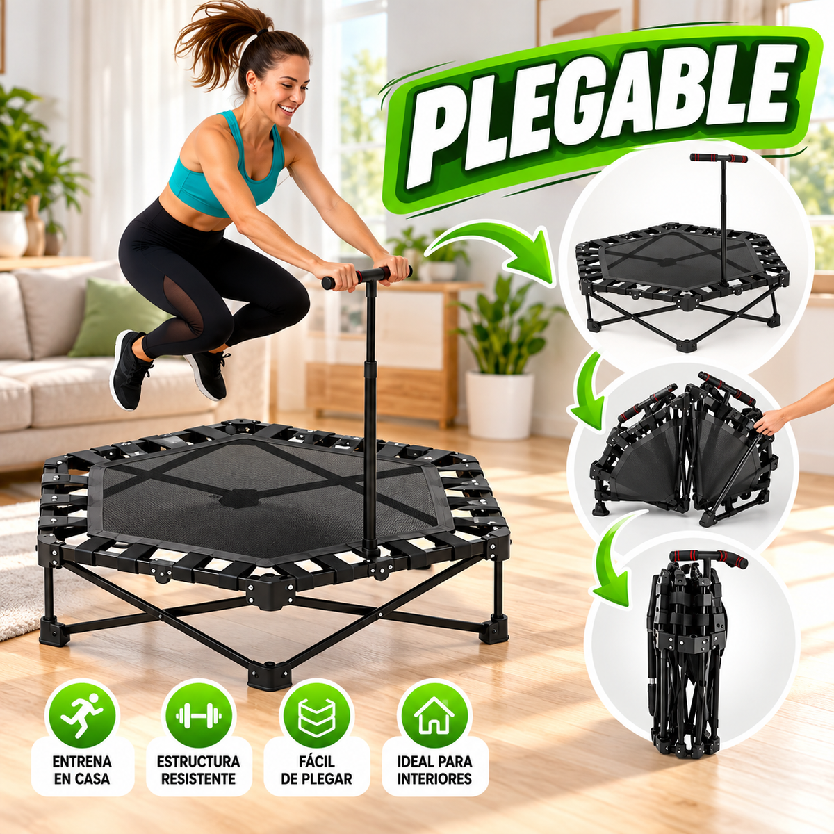 🔥 Trampolín Fitness Plegable Pro 200 KG – Cardio y Entrenamiento en Casa