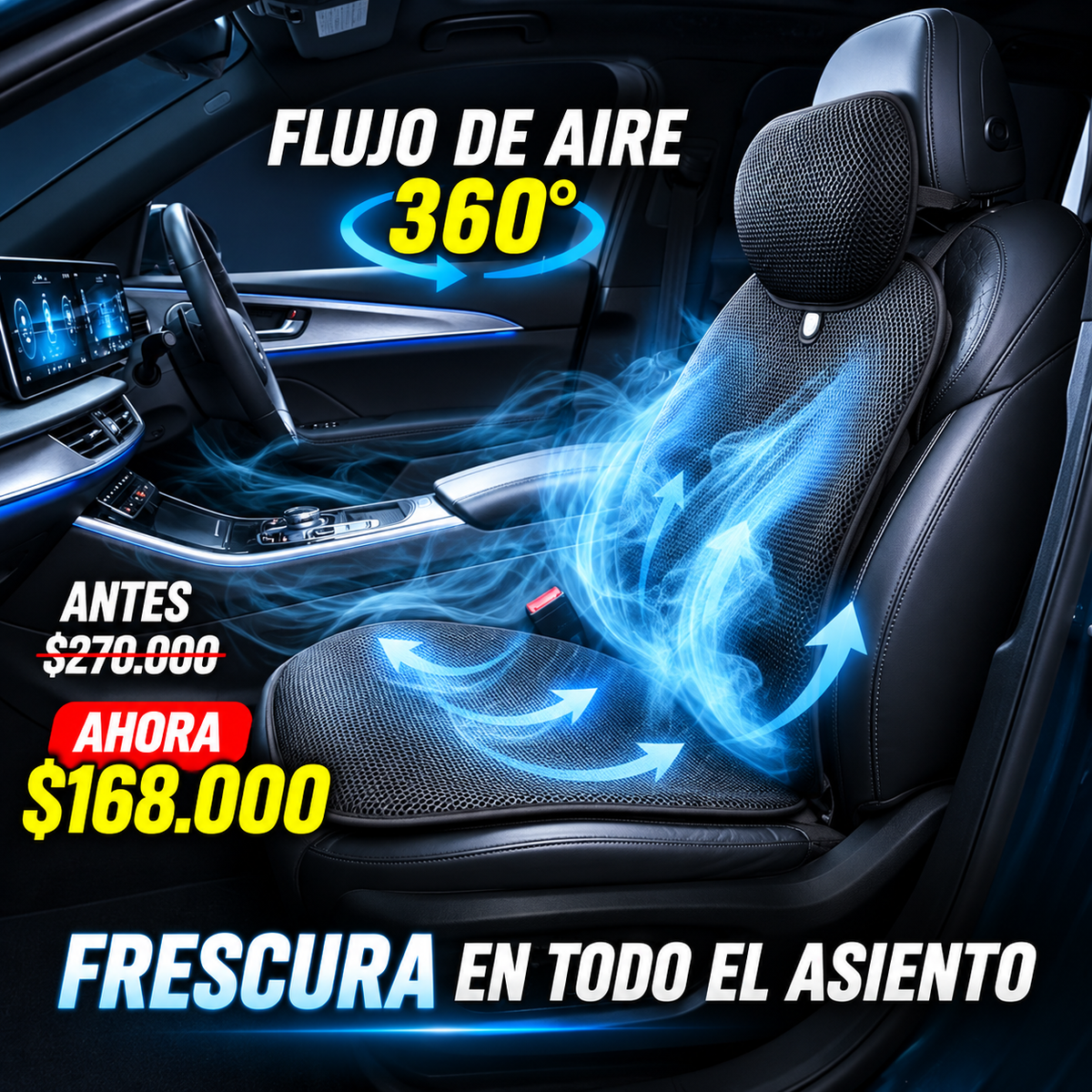 Cojín de Asiento de Coche Refrigerante de 12V/24V con Ventilador Incorporado