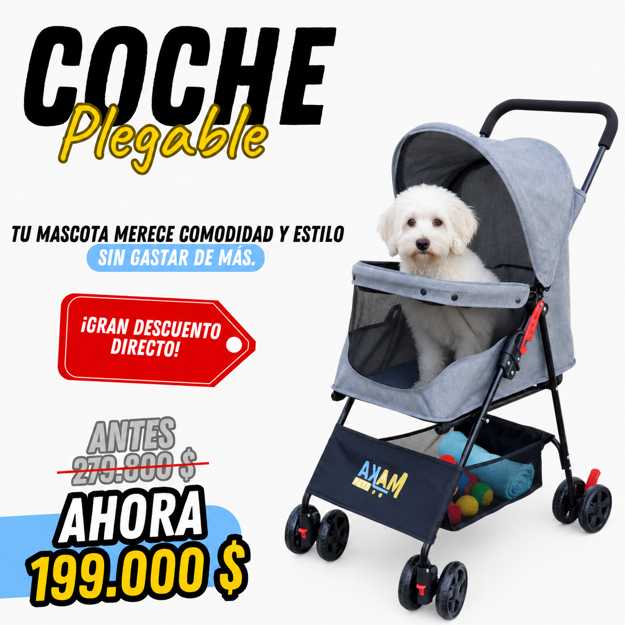 Cochecito plegable para perros y gatos pequeños y medianos