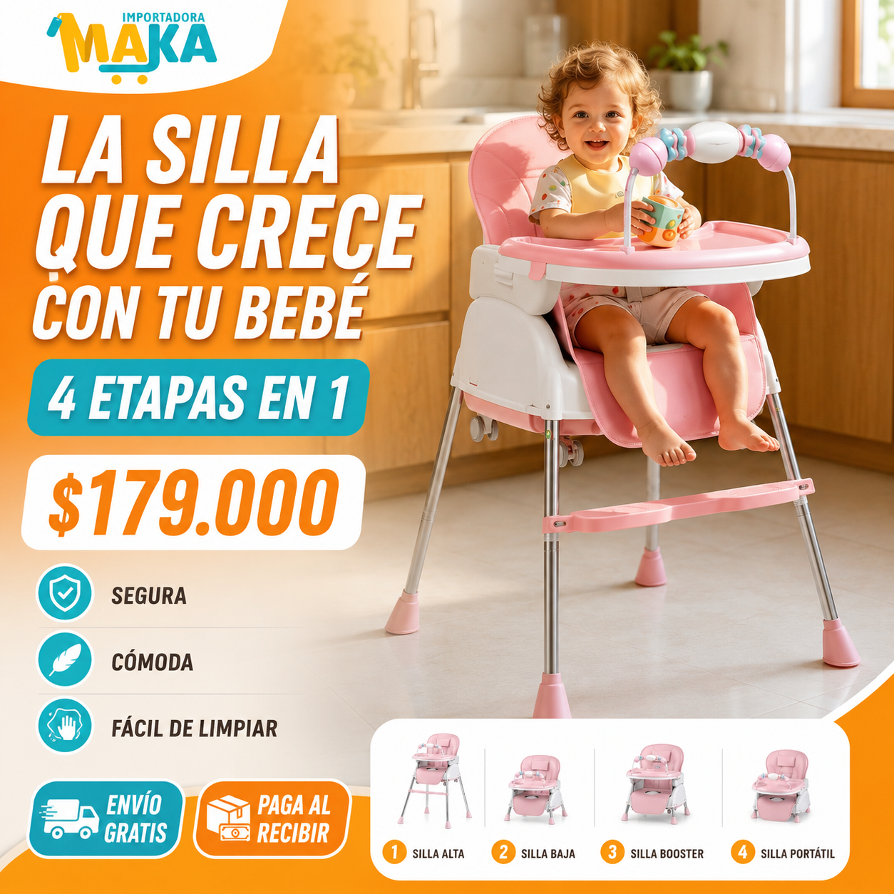 Silla Multifuncional para Bebé 4 en 1: Acompaña Cada Etapa