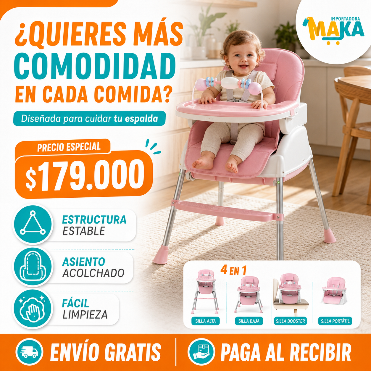 Silla Multifuncional para Bebé 4 en 1: Acompaña Cada Etapa