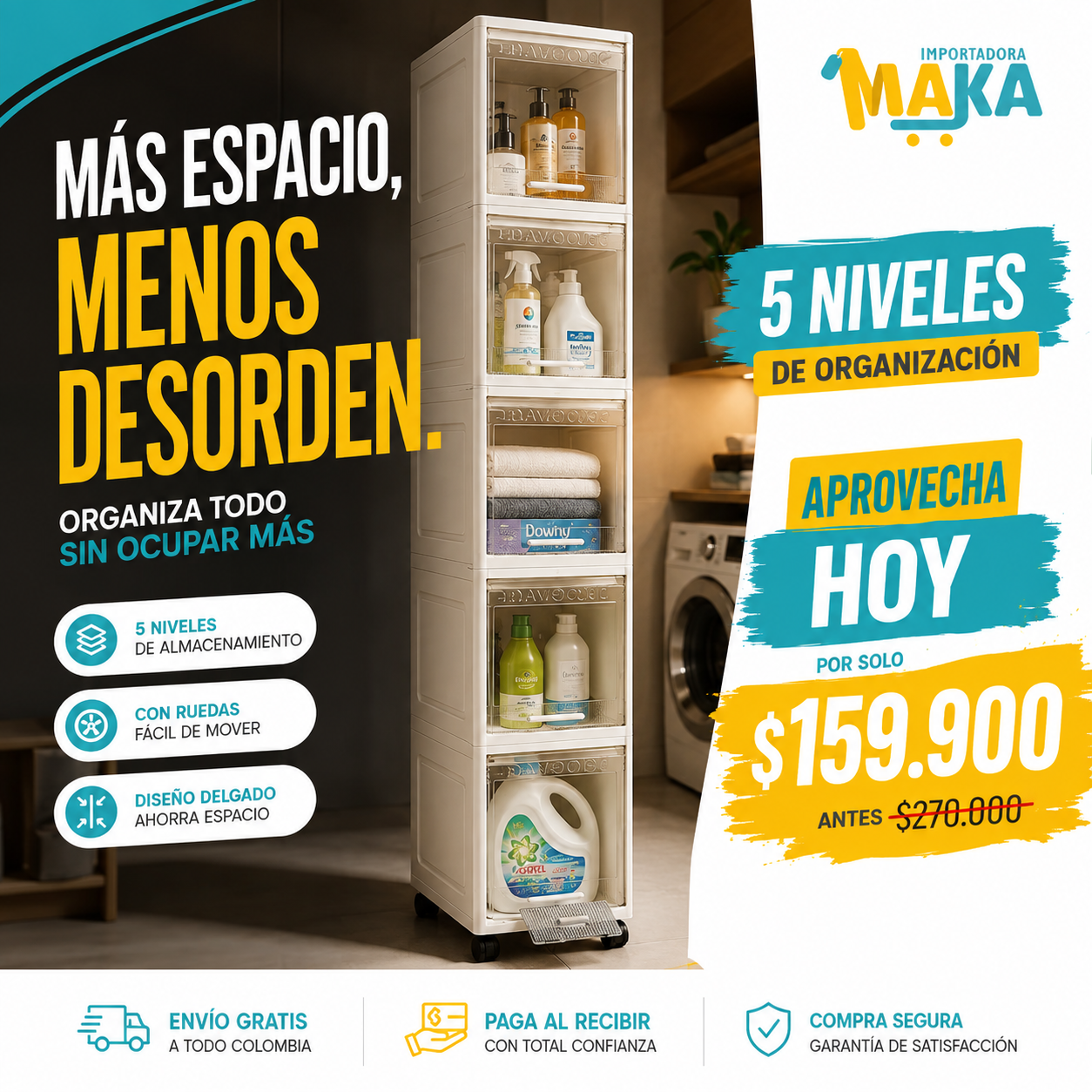 Organizador 5 Niveles – Ahorra Espacio con Ruedas