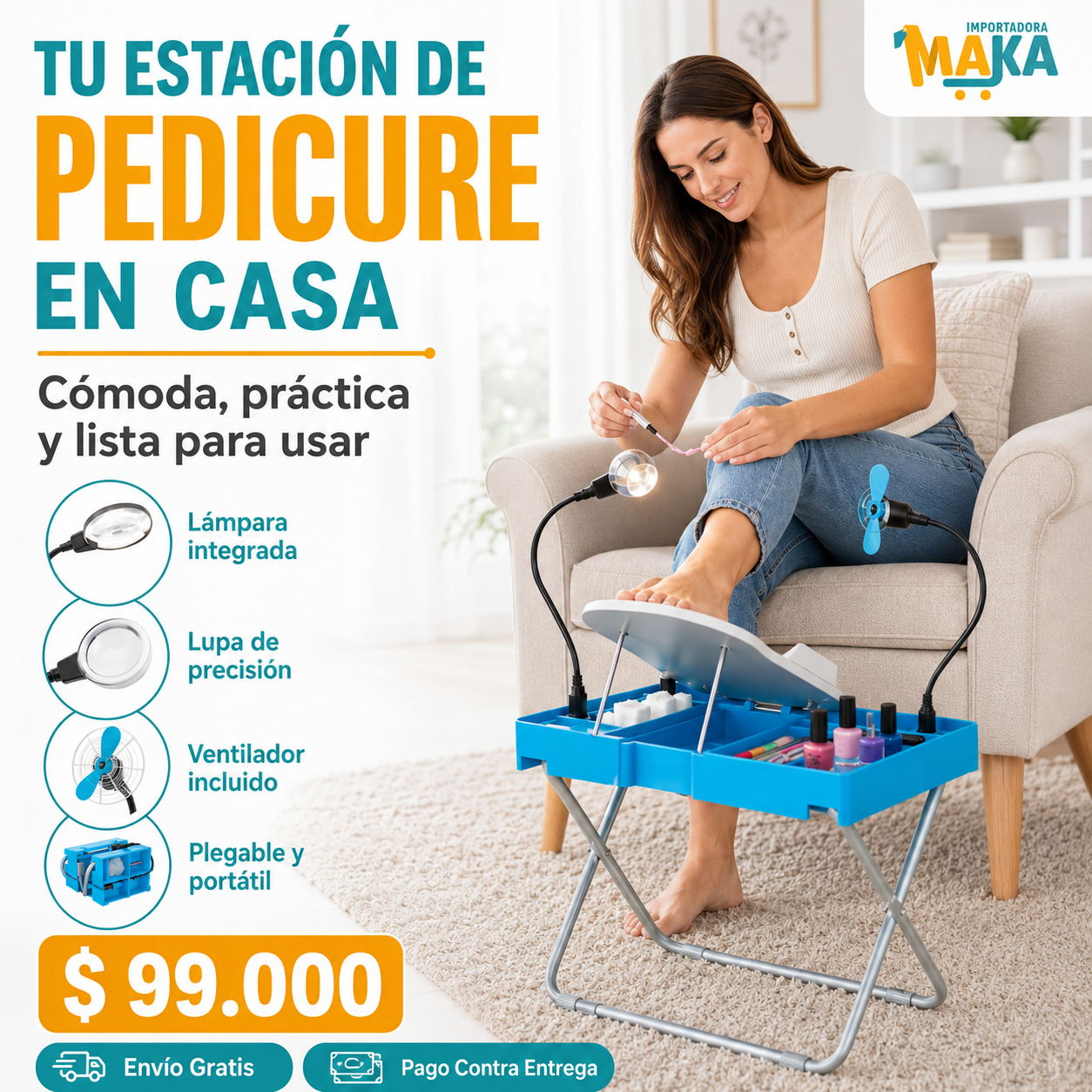 💅 Estación Plegable de Uñas 4 en 1: Pedicure, Lámpara, Lupa y Ventilador ✨
