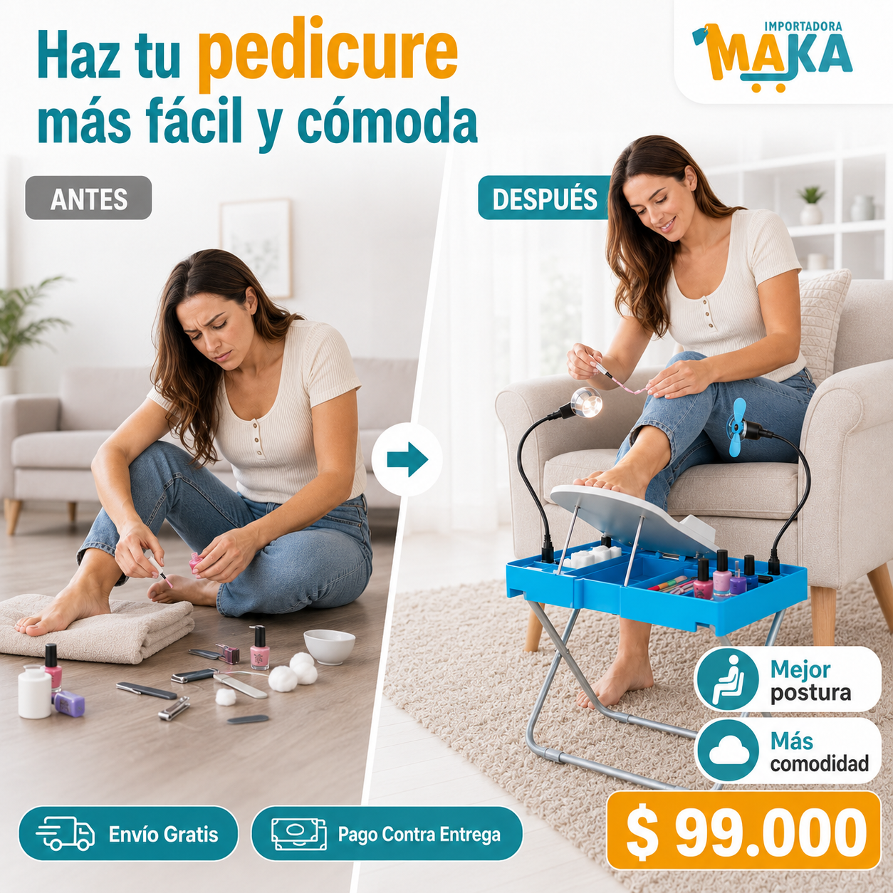 💅 Estación Plegable de Uñas 4 en 1: Pedicure, Lámpara, Lupa y Ventilador ✨