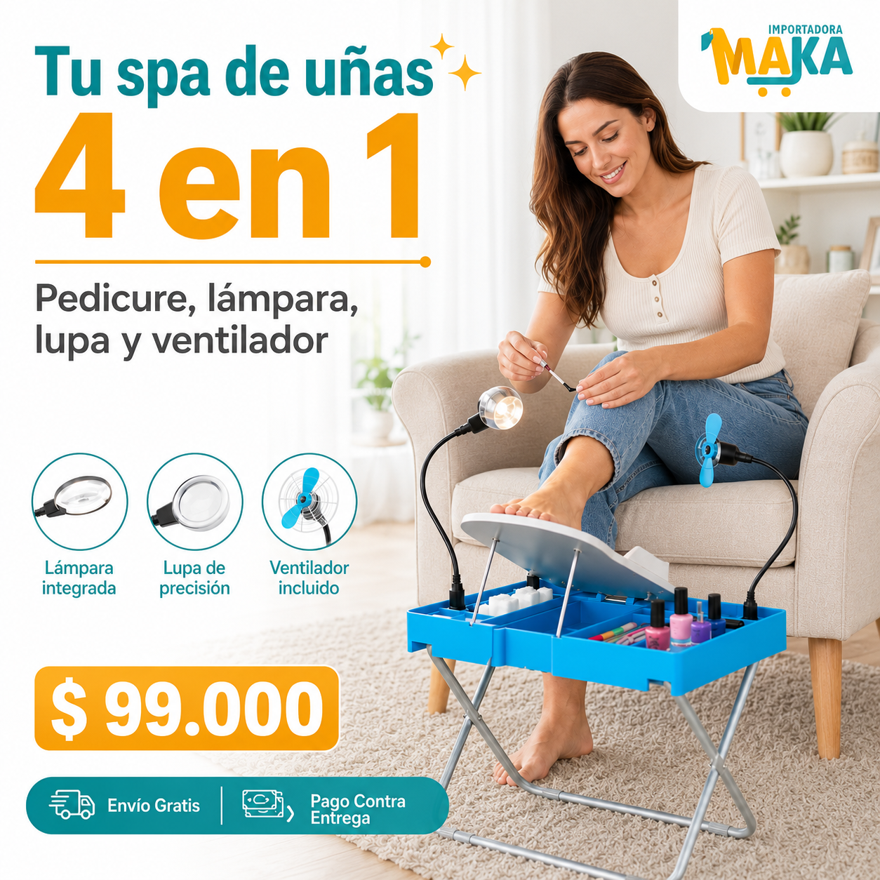 💅 Estación Plegable de Uñas 4 en 1: Pedicure, Lámpara, Lupa y Ventilador ✨