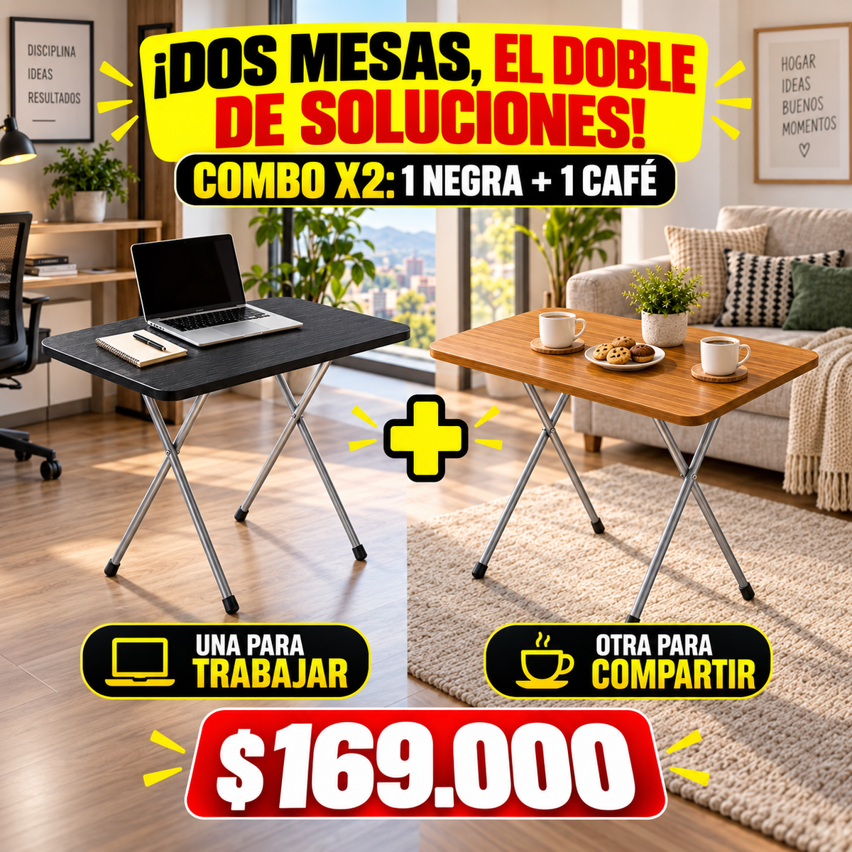 Mesas Plegable Multifuncional Combo X 2  Mixto y utilizalas como quieras TT