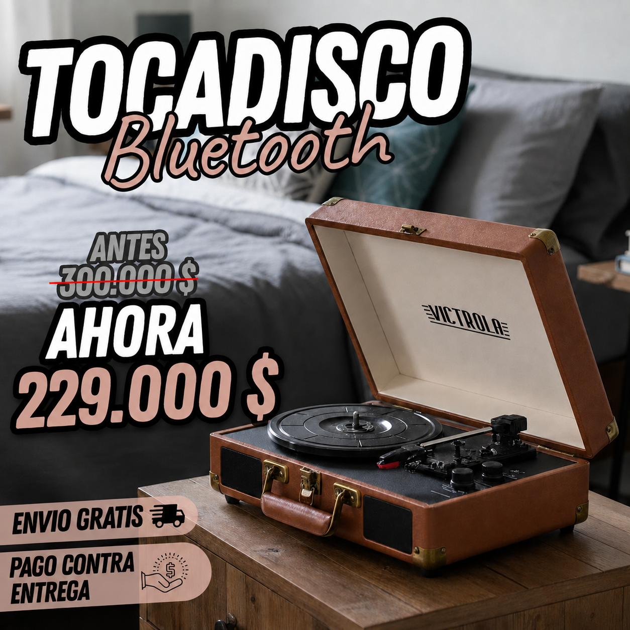 🎵Tocadiscos Vintage RetroSound Bluetooth – Portátil con Altavoces Integrados