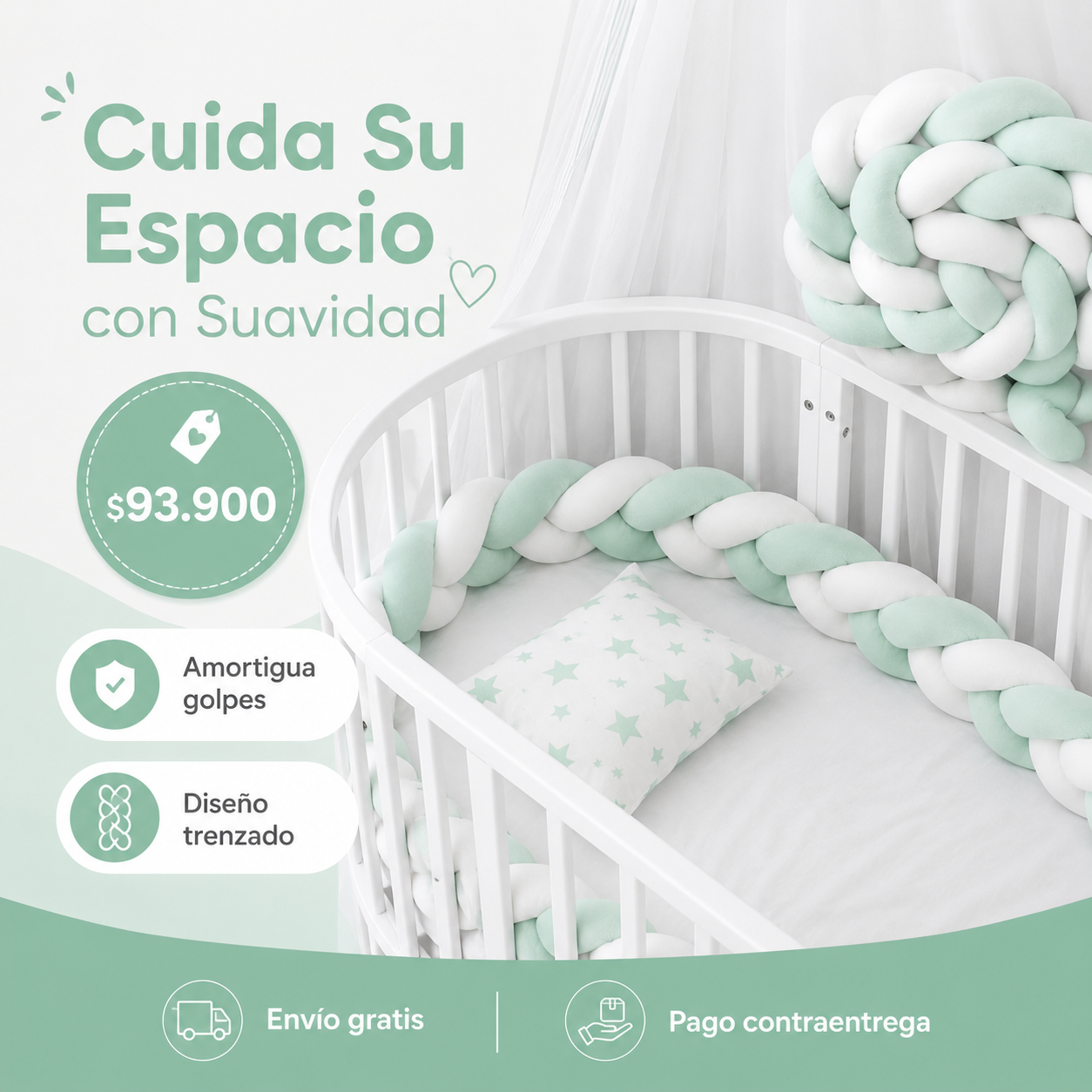 Cojín Trenza Para Cuna de bebé UNISEX